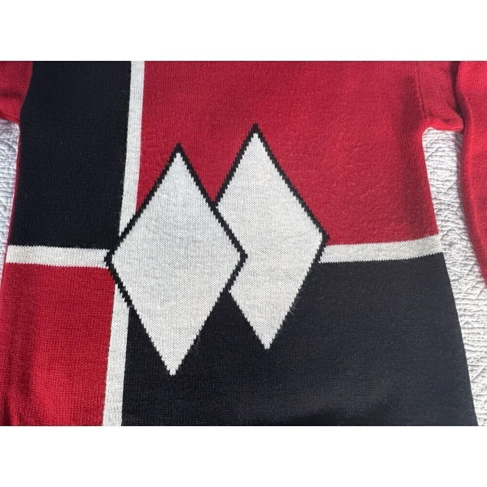 Vintage 90s Modiano Womans Sz M Red Black Colorblock Mock Neck Pullover Sweater - Picture 6 of 7